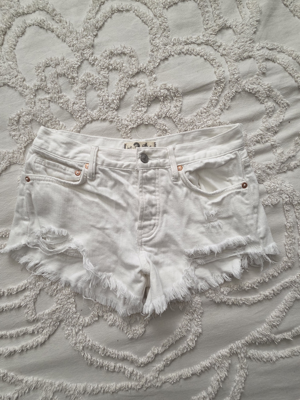 We The Free White Distressed Frayed Hem Jean Shorts